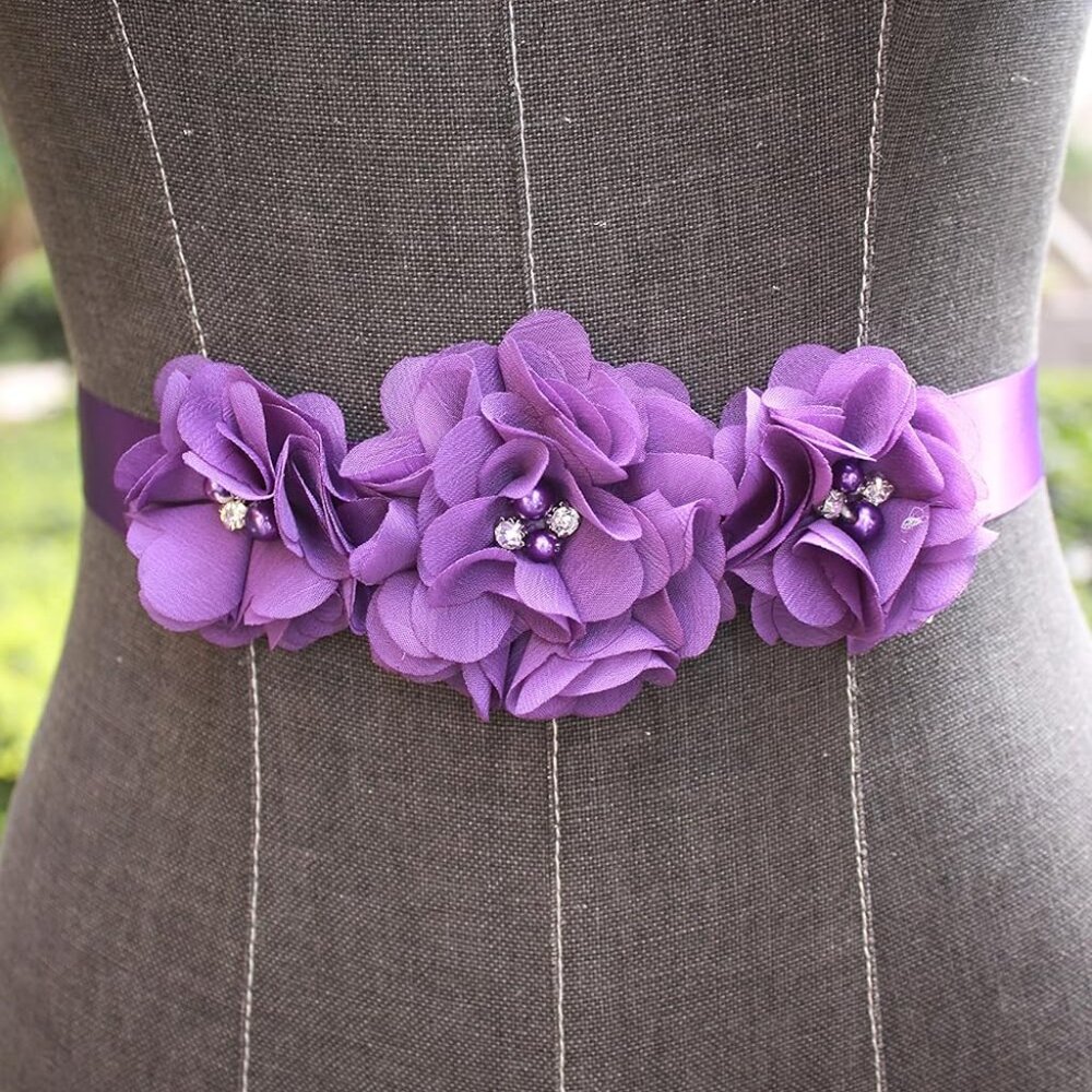 Bridesmaid and Flowergirls sashes wedding sash pearls flowers belts - Picture 2 of 4